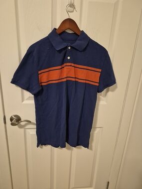 GAP Blue Polo with Orange Chest Stripe Accent